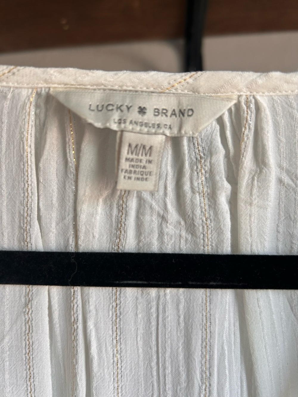 Lucky Brand White Top with Gold Stripe Detail